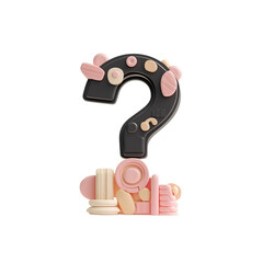 3D black question mark icon with pink and beige pastel colors

