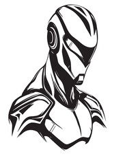 drawing of robot one color logo black and white