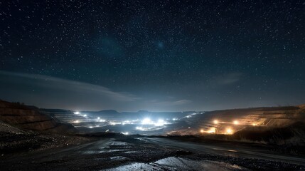 OpenPit Mine Under the Stars Night Excavation Glow.
