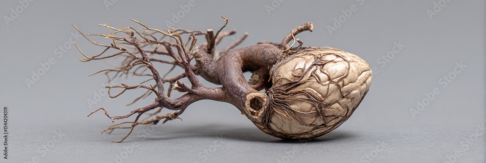 Poster Clay Brain Sculpture With Exposed Nerves Branching Outward in a Minimalist Setting