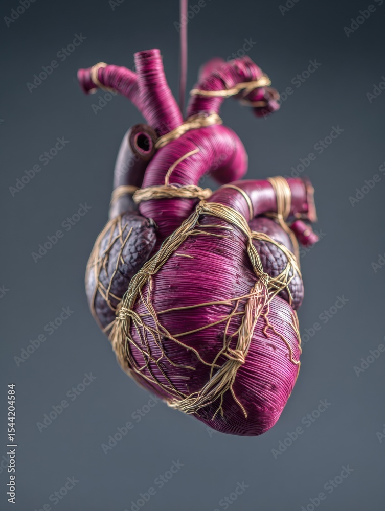 Poster Clay Representation of Nervous System Entwined Around a Heart Symbol Showcasing Intricate Craftsmanship and Artistic Expression in Sculpture