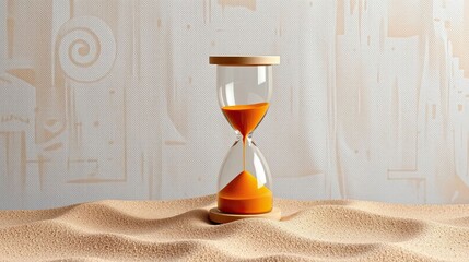 hourglass with sand flowing, set on a sandy surface against a textured background. It's suitable for themes of time, deadlines, and conceptual imagery