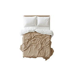 3D render of beige bed from top view with transparent background

