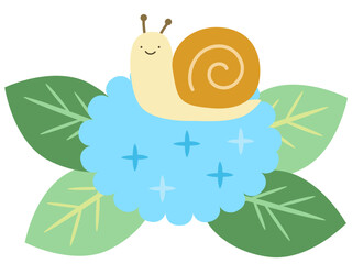 紫陽花とかたつむり　梅雨　ベクターイラスト