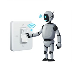Grey Robot Turning On a Light Switch