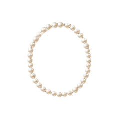 A beautiful oval frame with pearls in a cream color on a white background

