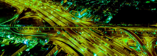 Morden city and smart transportation with Expressway, Road and Roundabout, busy highway traffic...