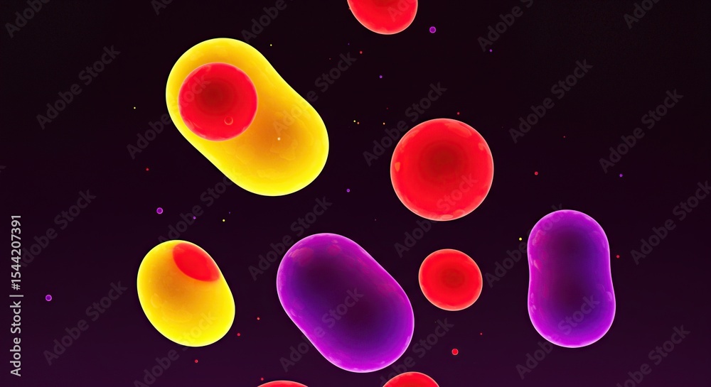 Fototapete colorful abstract blob shapes floating against dark background with playful and artistic design conc