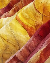 Vibrant, layered rock formations in yellows, reds, and oranges