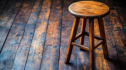 Wooden bar stool on dark wood floor
