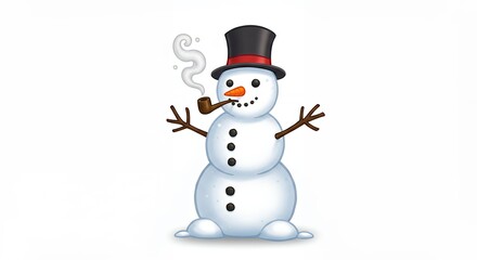 Cute cartoon snowman smoking a pipe
