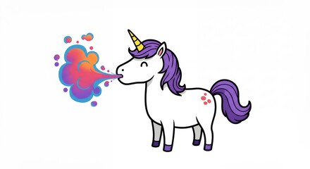 Cute cartoon unicorn blowing smoke