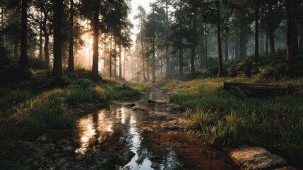 Obraz premium Sunrise in the Enchanting Forest