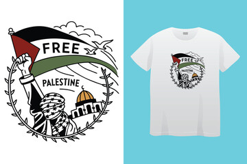 free Palestine freedom free Gaza vector illustration t shirt poster