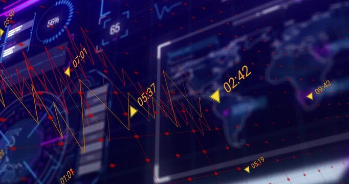 High-tech display opening, showing gauge climb, hotspots flashing, waveform shifting for monitoring