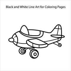 Cute Cartoon Airplane – Black and White Line Art for Coloring Pages