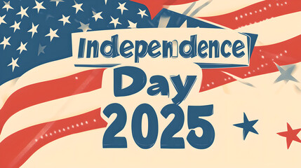 A sleek poster design for the 2025 US Independence Day, with a stylized illustration of the American flag made up of tiny stars. The text "Independence Day" is in a sleek, sans-serif font at the top.