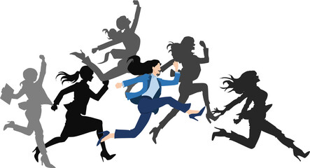 ジャンプ(走る)するビジネスウーマンのイラスト