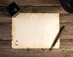 Vintage Paper Texture Blank Aged Paper on Rustic Wooden Table