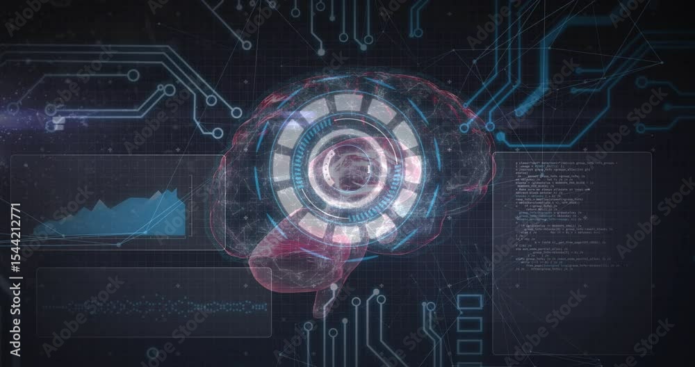 Poster upon loading translucent brain, initiating data display with rotating hud ring, populating panels