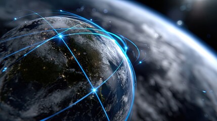 Digital network connections around Earth in space