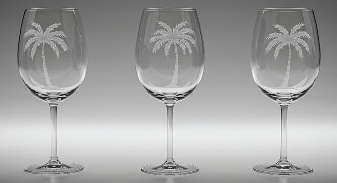 Buy engraved palm tree wine glasses set of three perfect for beach themed home decor or coastal wedding gift