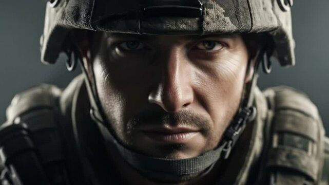 Portrait of Serious Soldier in Combat Gear