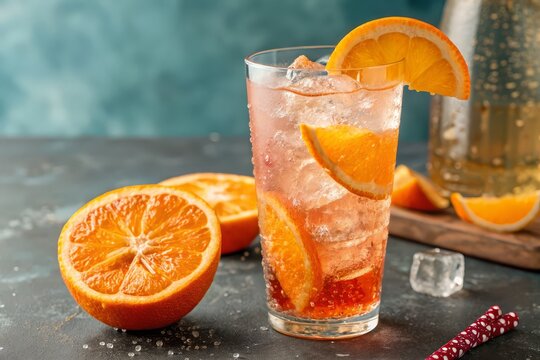 Refreshing Orange Spritzer Cocktail Drink with Ice and Citrus Slices