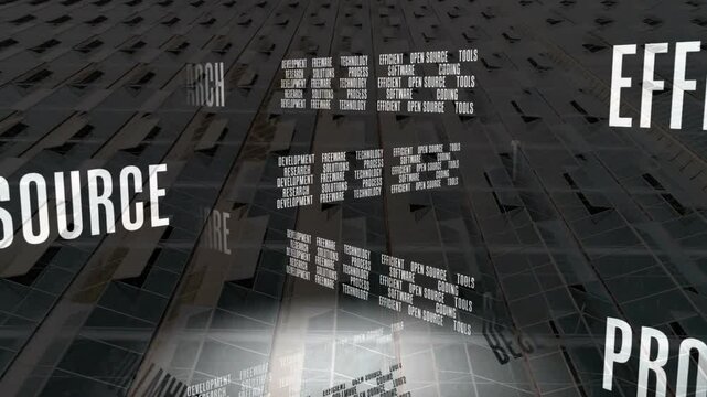 On start cube rotating as text clusters sliding and realaligning showing efficient tools process