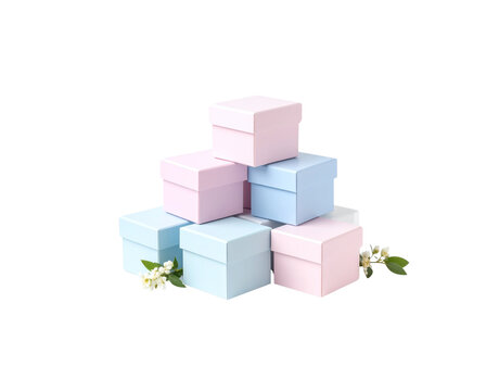 Stack of Pastel Pink and Blue Square Gift Boxes.