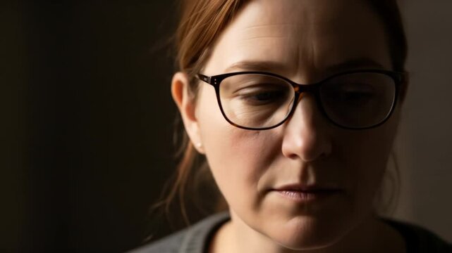 Woman's introspective journey: A video portrait of contemplation and emotion in a dark setting