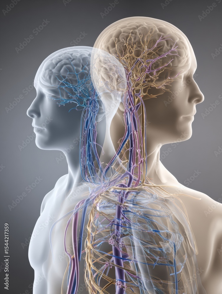 Poster comparison of parasympathetic and sympathetic nervous systems illustrated in soft tones, highlightin