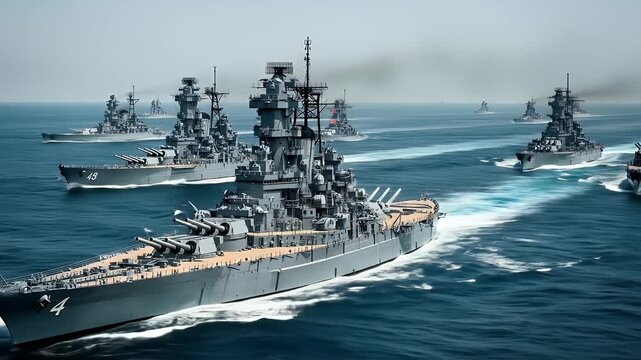 Majestic warships in a powerful naval fleet