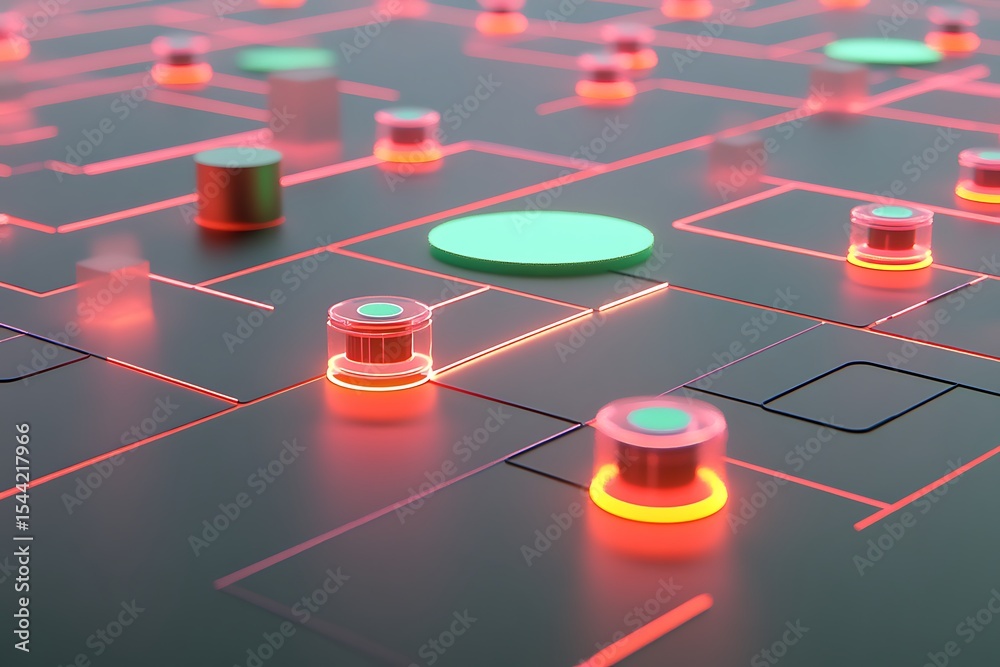 Poster abstract technology circuit board with glowing elements for digital network connection design