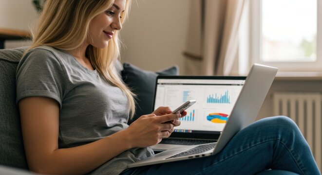 Womans digital serenity laptop and smartphone harmony - Powered by Adobe