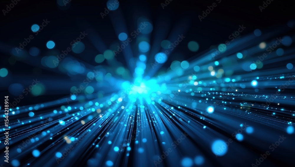 Aufkleber abstract fiber optic communication technology background with glowing blue light rays and bokeh effe