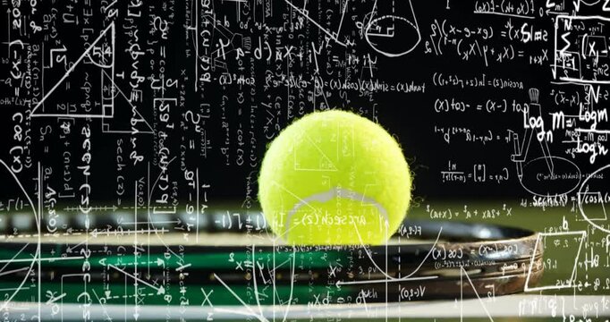 Gravity pulling tennis ball onto racket strings, compressing, rebounding, illustrating bounce demo