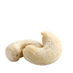 Fototapeta premium Two Creamy Off White Cashew Nuts Closeup Studio Shot Isolated Against Black Background isolated on a transparent background