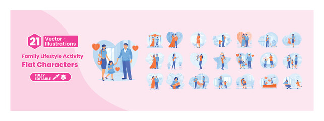 Illustration of family lifestyle activity concept. Mega set.