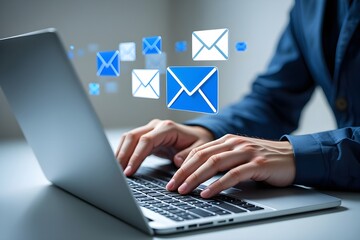 Person using laptop receiving multiple email notifications