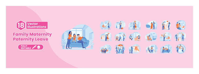 Family maternity paternity leave concept. Mega set.