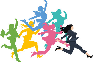 ジャンプ(走る)するビジネスウーマンのイラスト