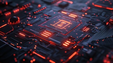 Obraz premium Futuristic glowing AI circuit board with electronic details for UI and GUI design. Hi-tech panel with light effects. Technology background. Vector illustration. EPS 10