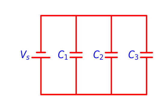  Parallel Capacitors Circuit Diagram with DC SOURCE Electronics illustration for various educational projects 