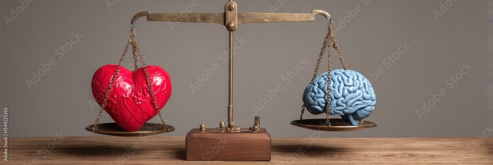 Poster Balance Scale Weighing Heart and Brain Representing Emotions and Intellect in a Symbolic Display
