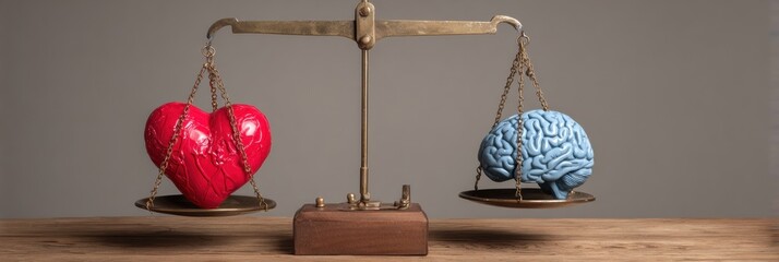 Balance Scale Weighing Heart and Brain Representing Emotions and Intellect in a Symbolic Display