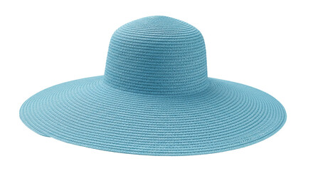 Stylish wide brim sun hat for women summer beach vacation fashion accessory light blue color headwear on transparent background