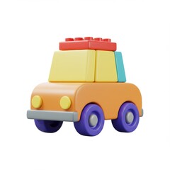 Naklejka premium Colorful Block Toy Car on White Background