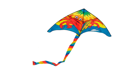 Colorful crab kite summer fun outdoor toy beach activity wind soaring flying high vacation kites for kids on transparent background