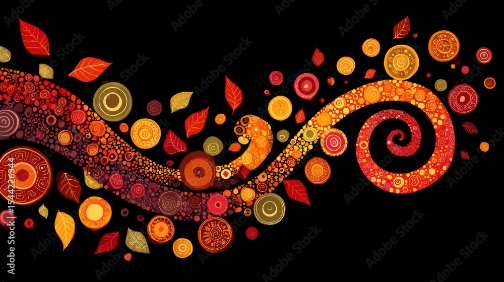 Poster Abstract Autumn Ribbon Spiraling Into Awareness Symbols, Showcasing Vibrant Colors and Intricate Designs in a Dynamic Flow of Leaves and Patterns